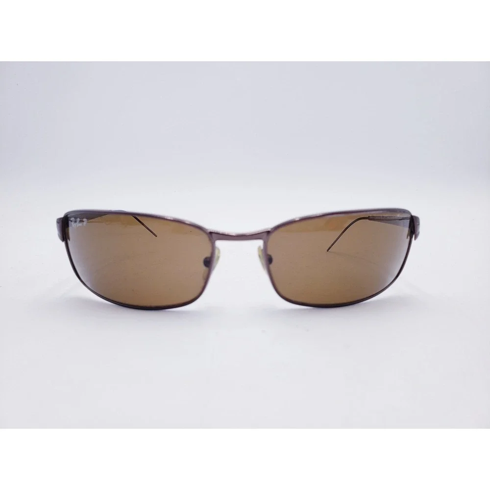 Ray Ban RB 3269 Sunglasses Brown Polarized Rectangle Metal Wrap Around Italy